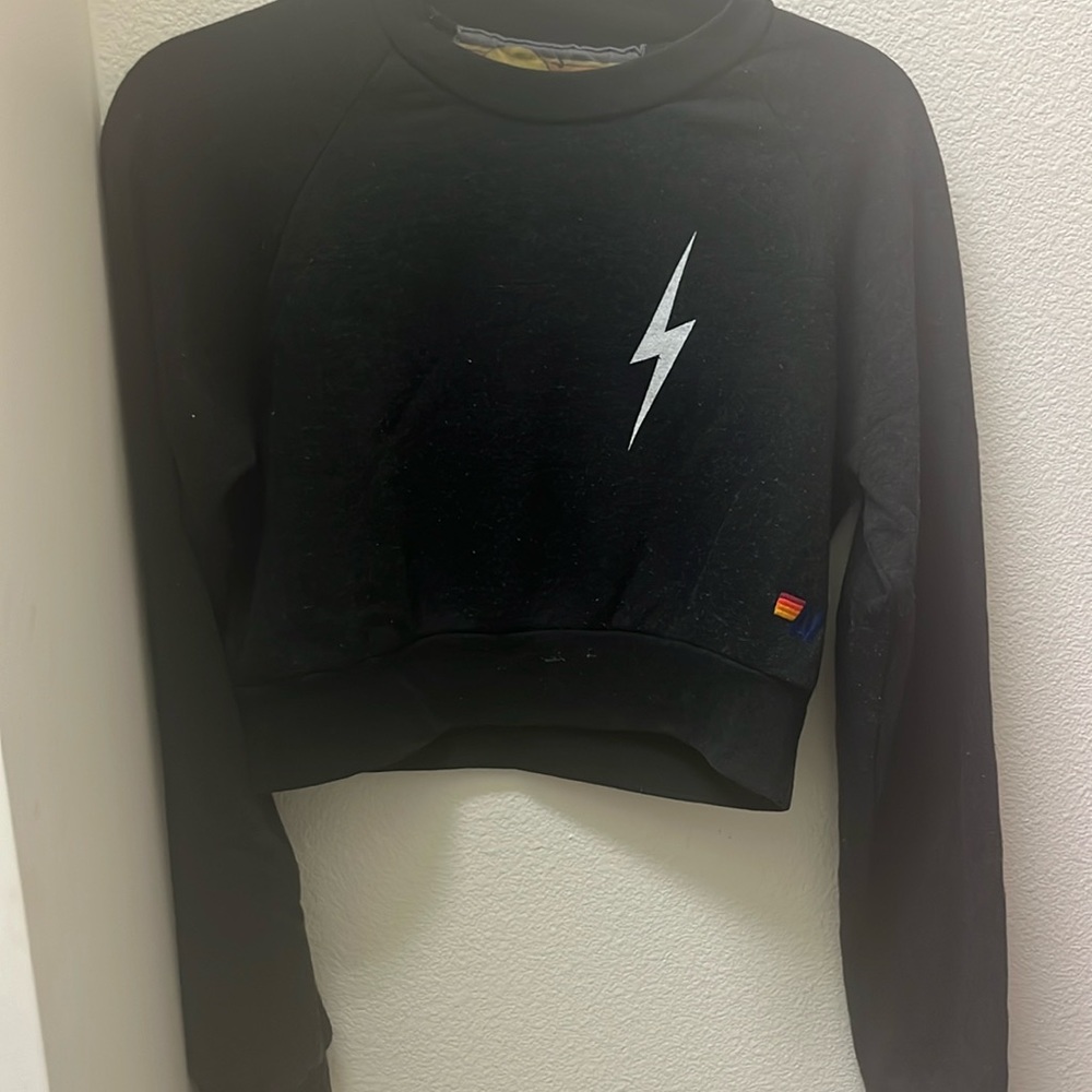 Aviator Nation lightning bolt cropped crew sweatshirt- charcoal